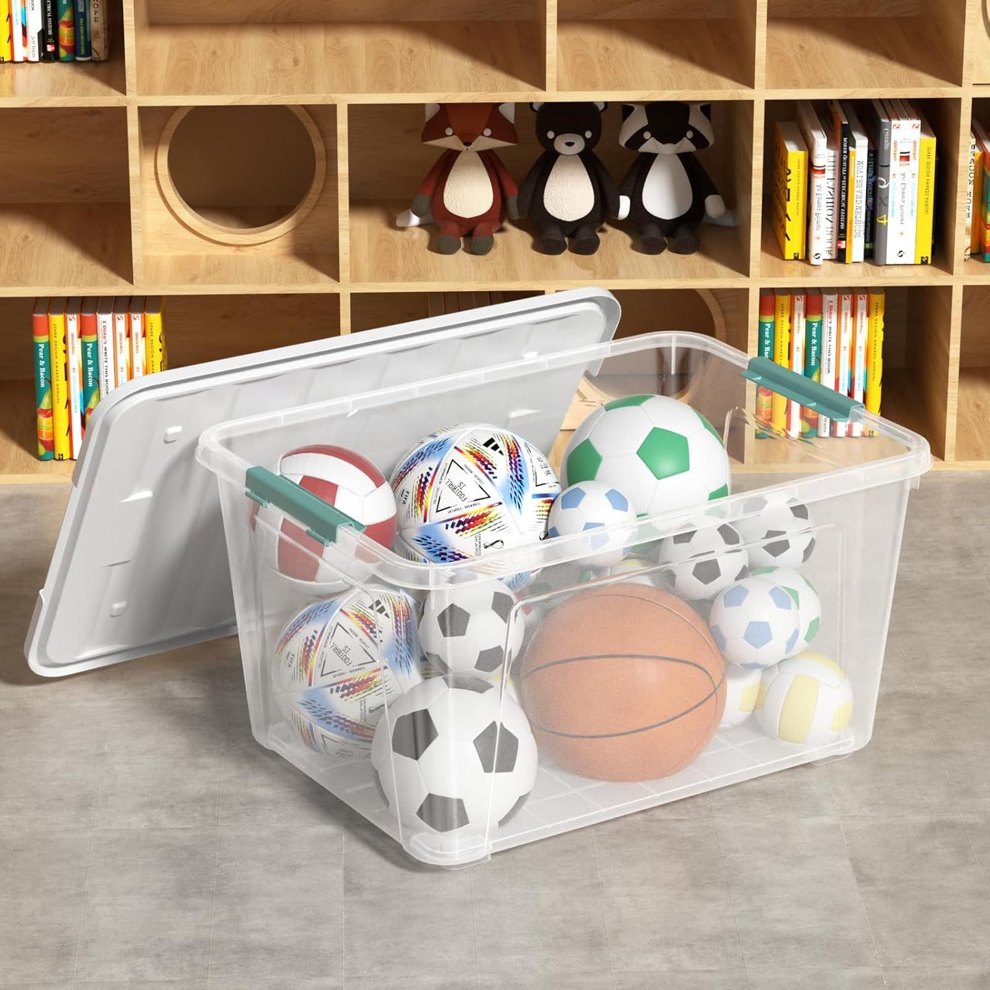 Zopnny 2-Pack Large Latching Box, 85 Quart Plastic Storage Bin with Lid, Stackable Totes w/Wheels, Clear