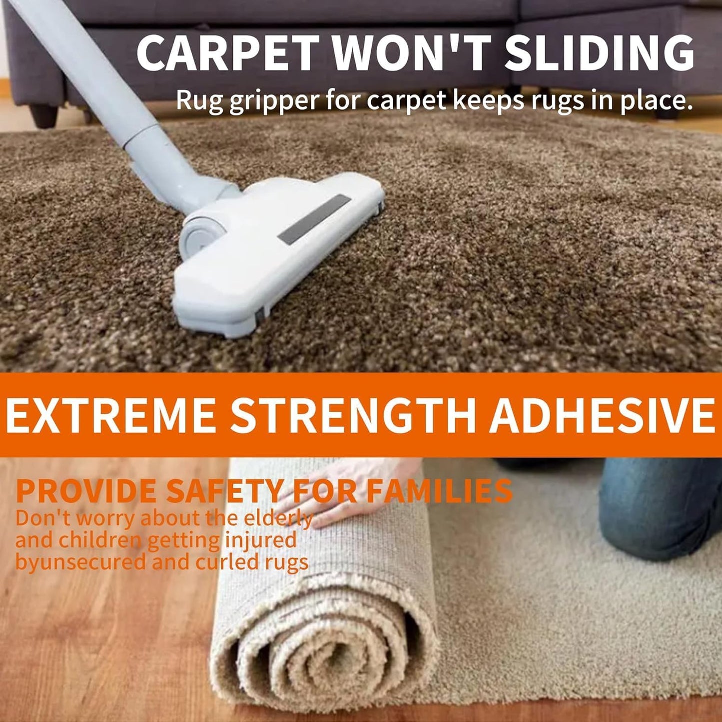 TAPEBEAR Double Sided Carpet Tape 2Inch x 20Yards x 2Rolls, Heavy Duty Rug Tape Residue-Free Carpet Gripper for Area Rugs, Wood, Floor, Multipurpose Gripper Non Slip Tape, White