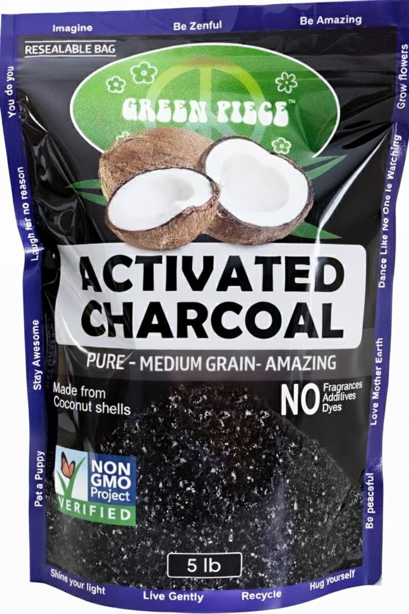 Green Piece® Activated Charcoal Coarse Grain – Resealable 5 lb Bag for Air Purifying, Odor Absorbing & Freshening – Made from Coconut Shell – Kid/Pet Friendly, Great for Aquarium, Water Filter, & More