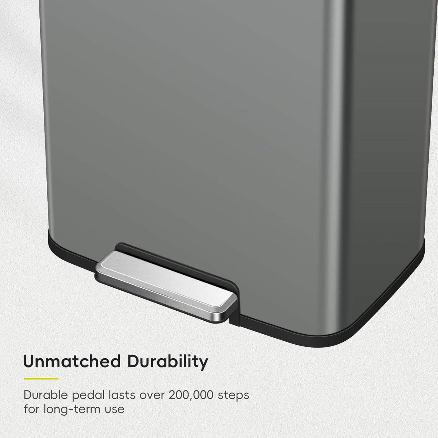EKO Madison Nardo Grey Stainless Steel 50 Liter/13.2 Gallon Step Trash Can with Inner Liner - Fingerprint Resistant Finish