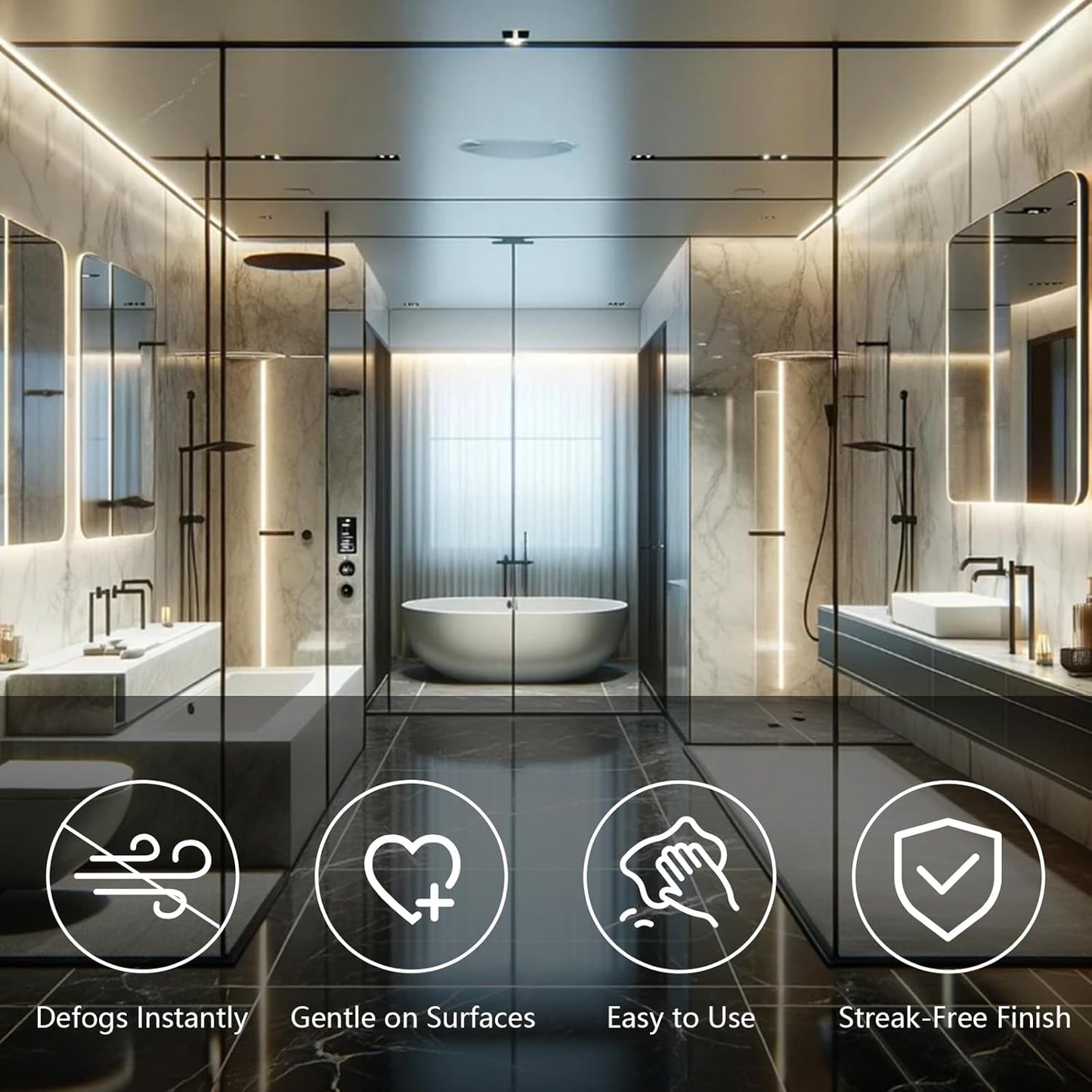 Glass Anti-Fog Wipes Pre-moistened Defogger to Prevent Fogging on Bathroom Mirror, Shower Door, Car Windshield, Window, Helmets, Goggles Quick NO Fog Tissue Resealable Bottle -40 Wipes