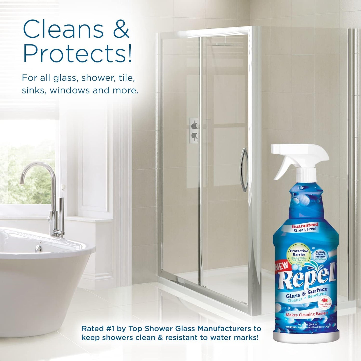 Clean-X REPEL Glass & Surface Cleaner 32 fl. oz. - Cleans & Repels water spots and dirt on glass, mirror, tile and multi surface by UNELKO (3)