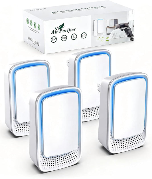 Plug In Air Ionizer Purifier for Home (4 Pack), Negative Ion Generator, Quiet Air Freshener for Bedroom, Office, Kitchen, Portable Air Filter, Mini Air Cleaner