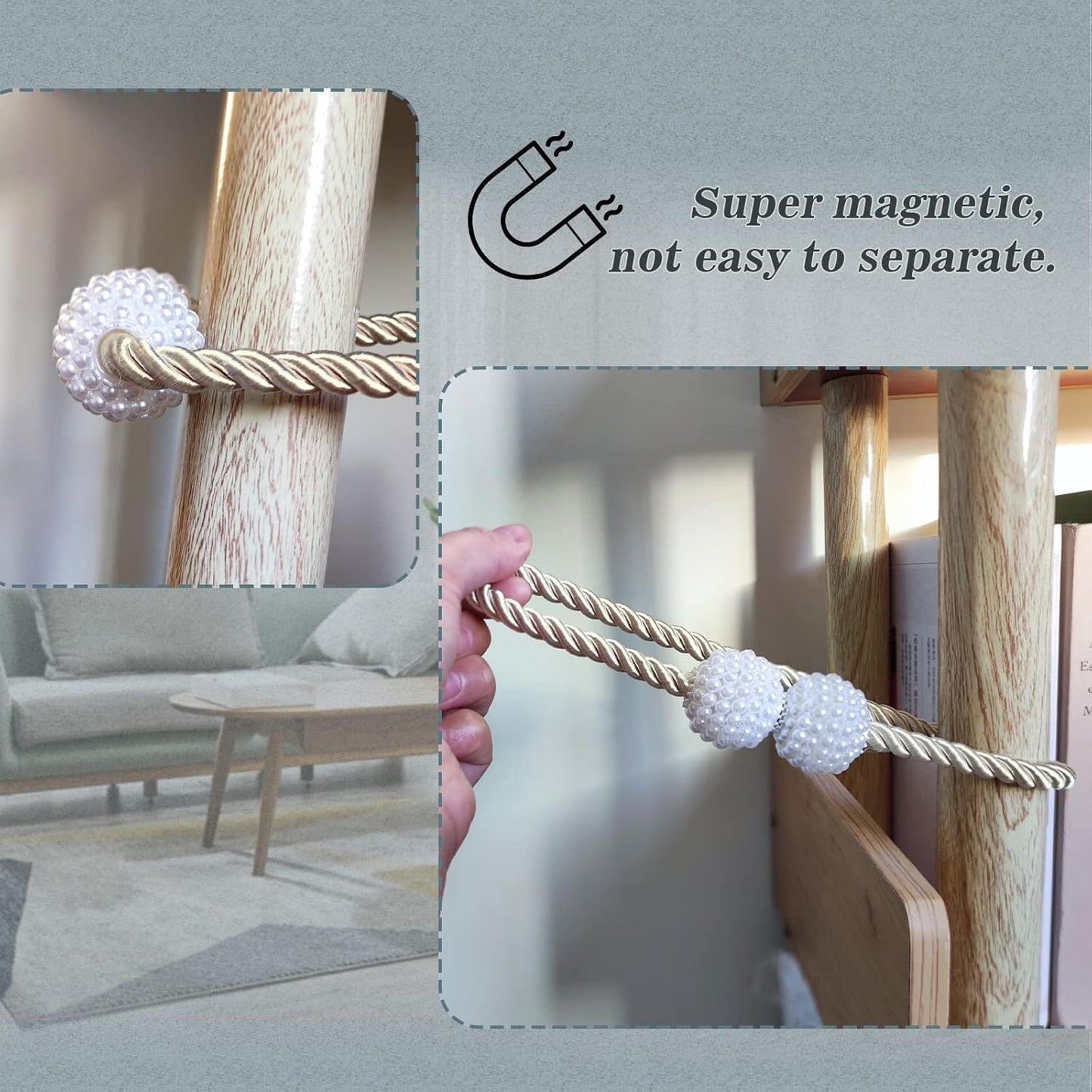 Hion Magnetic Curtain Tiebacks Gray Blue 6 Pack, Curtain Tiebacks Buckles Holdbacks Holders Hooks Clip for Home Bedroom Office Decorative Thick or Thin Curtain