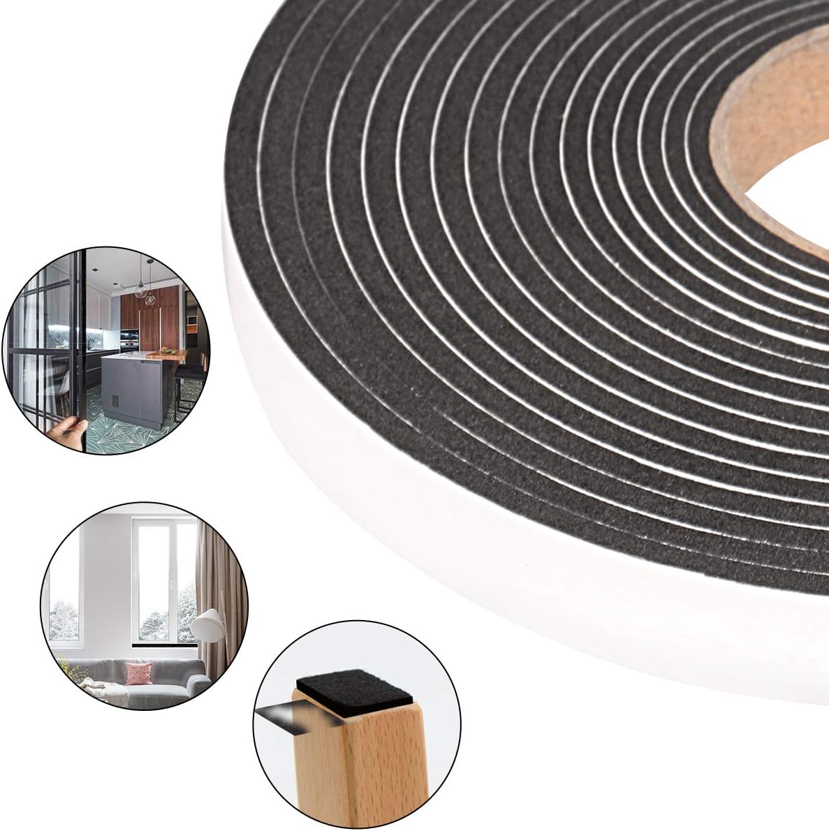 Foam Seal Tape 26 Feet Long, 1/2 Inch Wide x 1/8 Inch High Density Foam Strip Weather Stripping for Door and Window Insulation