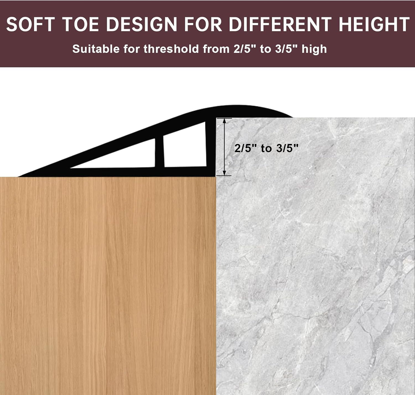 Vinyl Door Threshold Flooring Transition Strip Self Adhesive Carpet Edging Strip for Laminate Doorway Edge Threshold from 2/5" to 3/5" (Black Walnut Wood Grain, 10 Ft)