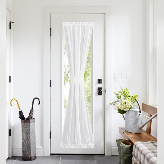 NICETOWN Sheer Curtains for French Door, Light Filtering Rod Pocket Door Curtain for Doorway Temporary Privacy Window Covering for Living Room Patio Glass, 26" W x 80" L, 1 PC, White