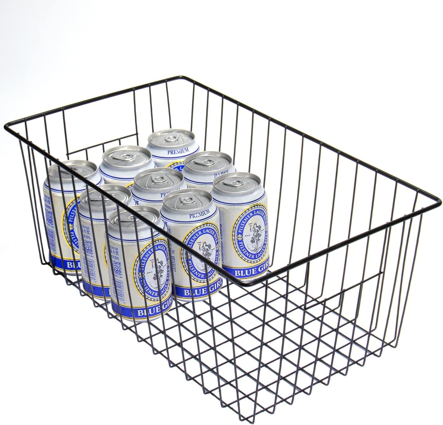 16inch Freezer Wire Storage Organizer Baskets, Household Refrigerator Bin with Built-in Handles for Cabinet, Pantry, Closet