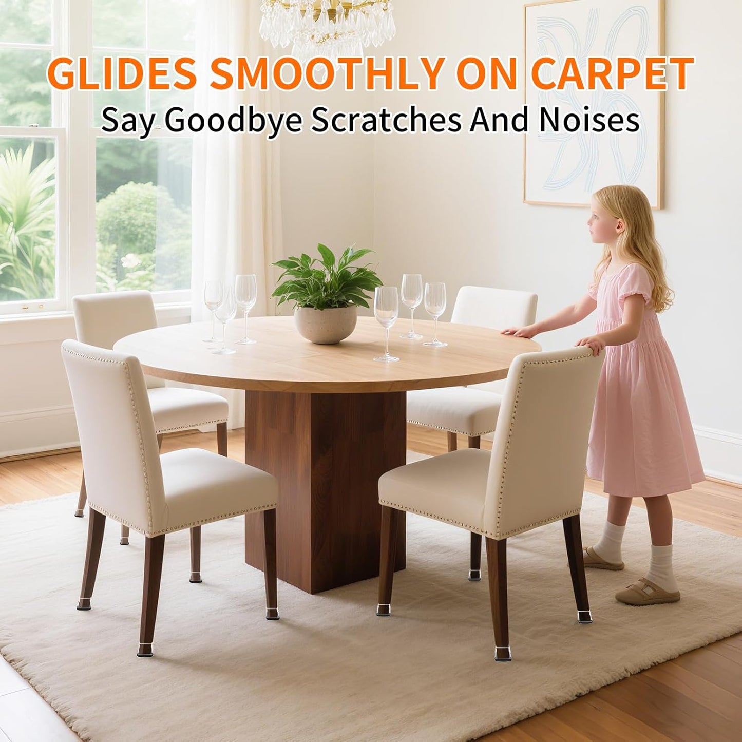 Ezprotekt 24 Pcs Large Clear Chair Leg Sliders for Carpet, Square Teflon Furniture Glides Pads Caps for Rug, Bar Stool Leg Protectors Covers for Table, Chair, Sofa Legs (XL Fit: 1.5" - 2")