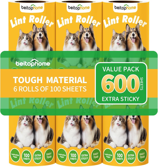 Lint Roller Refills Only, 600 Sheets Lint Rollers with Tough Paper, Ideal for Dog and Cat Hair Removal, Lint Rollers Mega Value Set for Clothes, Carpet & Dust Cleaning
