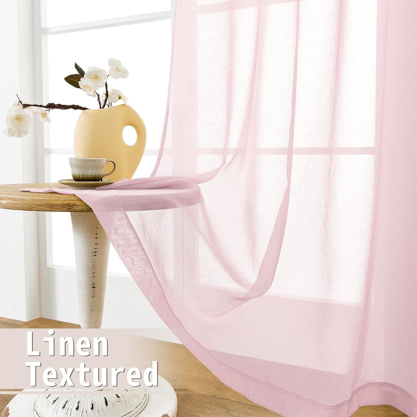 Tollpiz Short Sheer Door Curtains Closet Linen Textured Curtains Sheer Doorway Light Filtering Voile Patio Glass Door Rod Pocket Curtain French Door, 54 x 40 inches Long, Pink, Set of 1 Panel