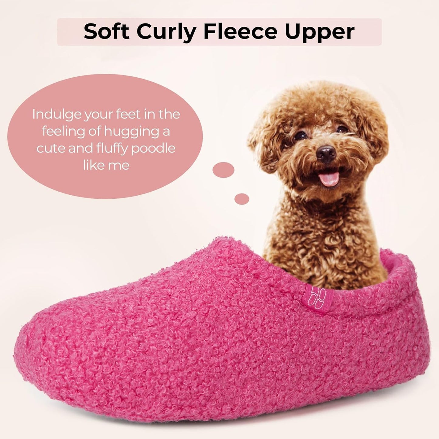 HomeTop Women's Fuzzy Curly Fur Memory Foam Loafer Slippers with Polar Fleece Lining