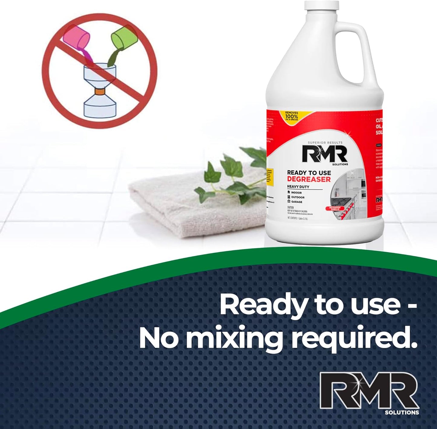 RMR Degreaser and Cleaner - Ready to Use Indoor/Outdoor Formula Works on Contact, For Heavy-Duty Cooking Surfaces, Indoor, Outdoor, Automotive, and Equipment Cleaning, 1 Gallon