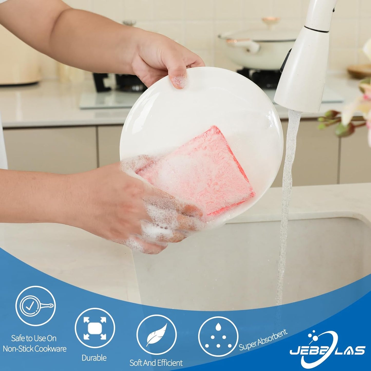 JEBBLAS Bamboo Natural Kitchen Sponges Dish Sponge Cleaning Sponge Heavy Duty Scrub Sponge for Cleaning Kitchen and Household Green (8 Pack)