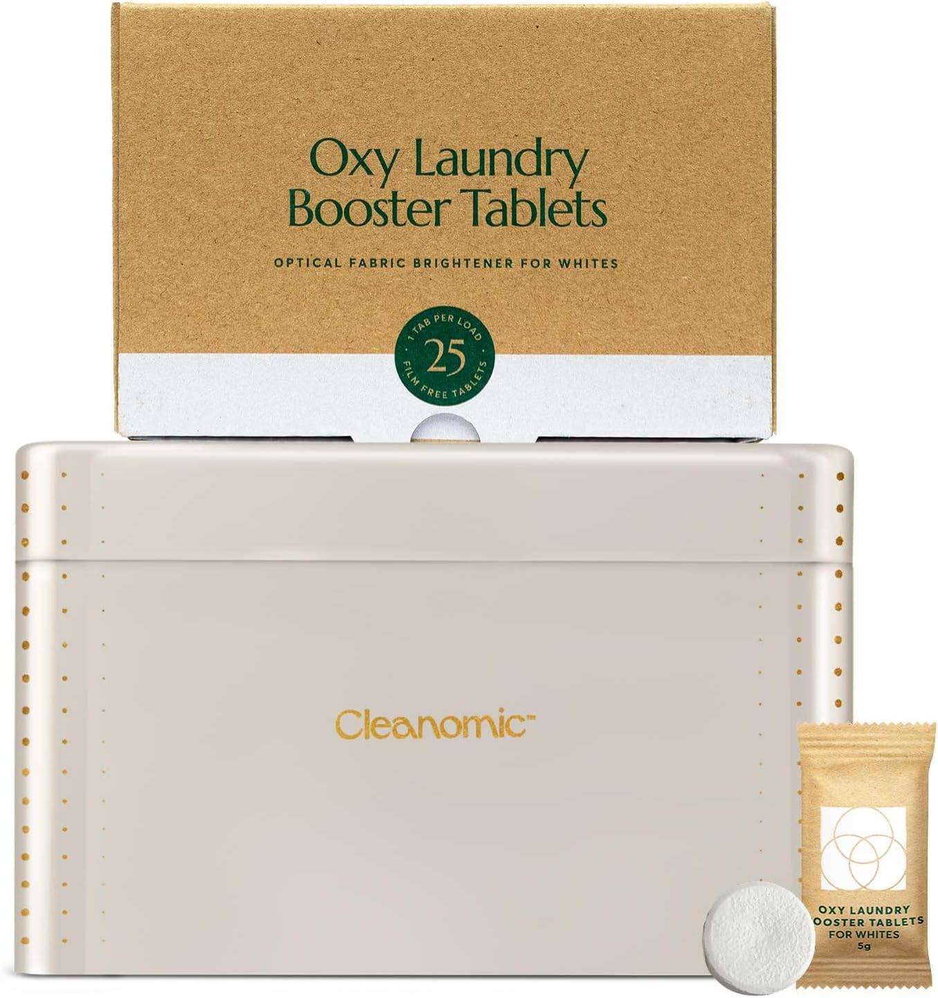 Cleanomic Oxy Booster Tablets (Whites) and Tablet Tin Bundle