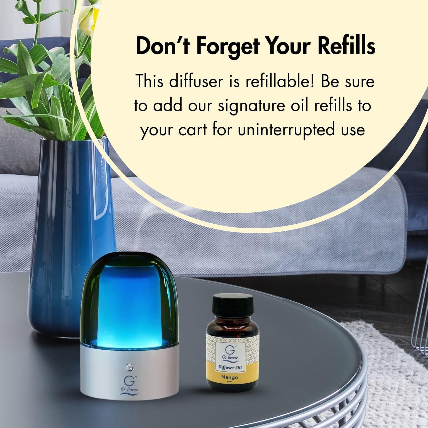 G's Breeze Mango Diffuser Oil Refill - Fruity Essence Aroma for Home or Office - Long-Lasting Tropical Scent of Ripe Mangoes for a Refreshing, Energizing Atmosphere - 60ML