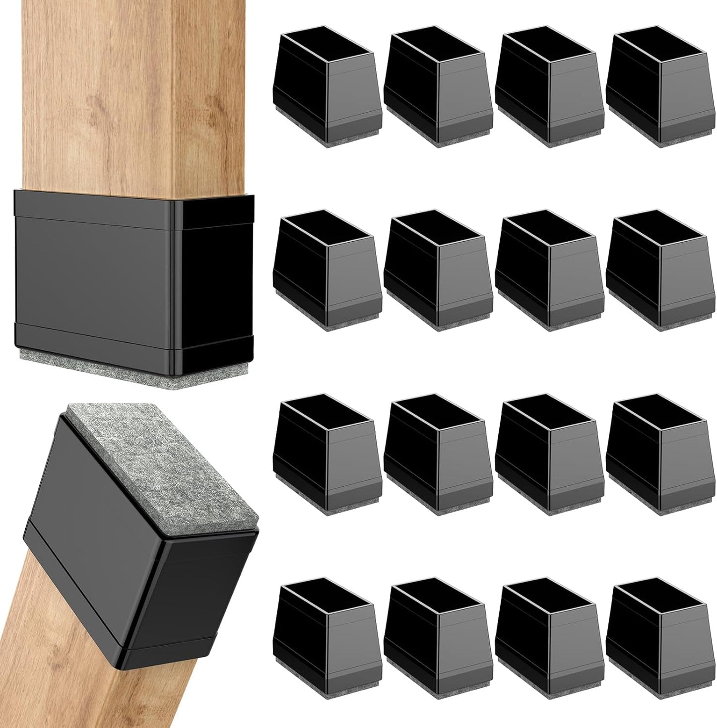 Rectangle Chair Leg Protectors for Hardwood Floors,16 PCS Silicone Covers to Protect Wood Tile Floors Felt Pads Furniture Leg Caps Reduce Noise. Easy to Move.(Black, 0.75 x 2”, Rectangle)