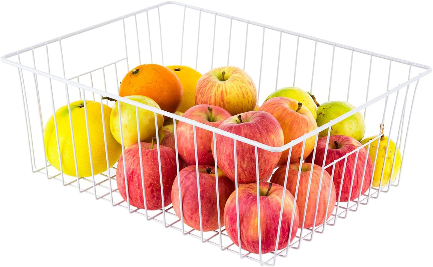 Upright Freezer Organizer Bins，Freezer Storage Baskets for 16, 17, 21 cu.ft Standup Freezer, Wire Storage Baskets with Built-in Handles, 6Pcs , White