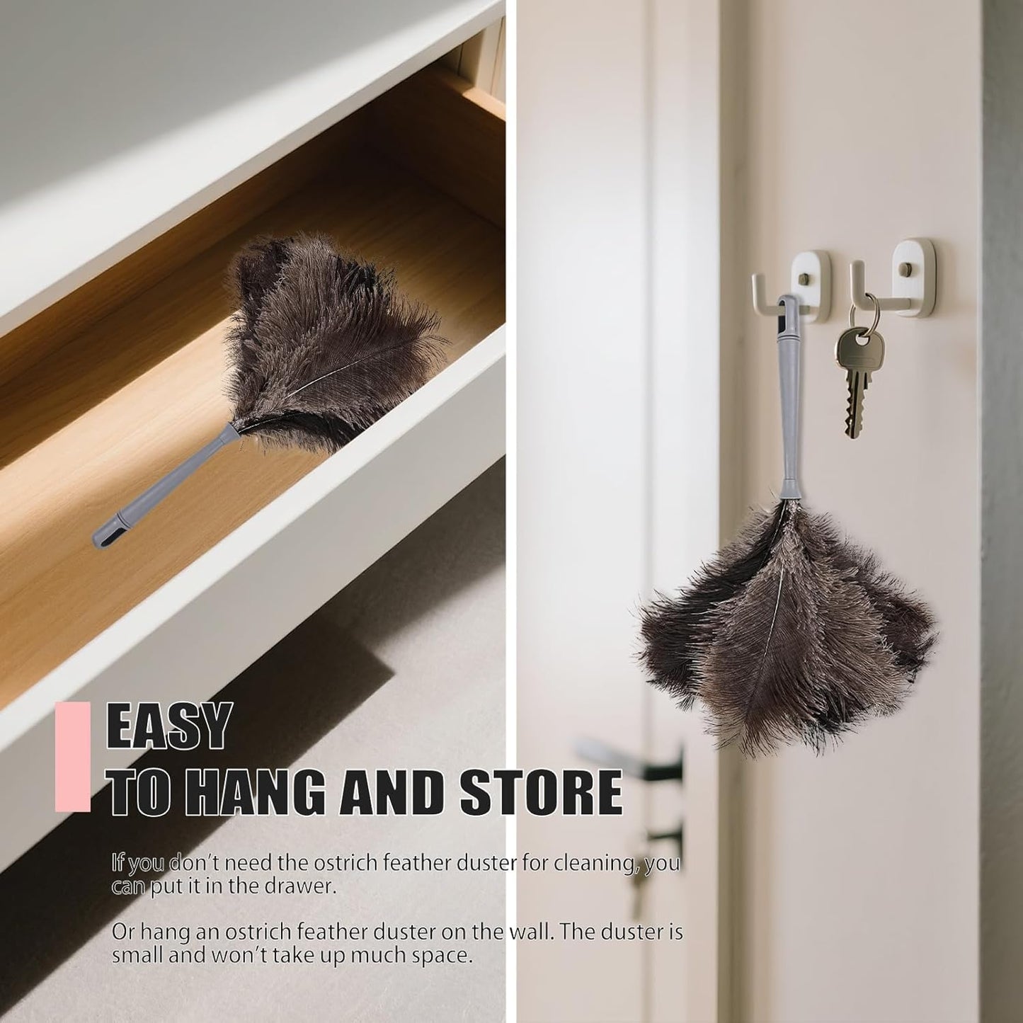 Feather Duster-Genuine Ostrich Feathers,Anti-Static,Reusable Eco-Friendly Handheld Cleaning for Keyboard,Home,Car,Office(17Inch,2Pack)