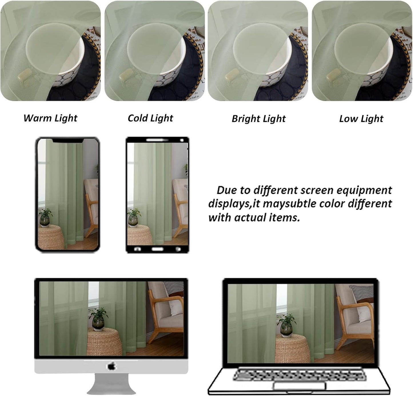 Chyhomenyc Sage Green Sheer Curtains 84 Inches Long 2 Panels, Light Filtering Green Curtains for Living Room, Soft Gentle Voile Rod Pocket Bedroom Window Drapes, 59Wx84L Inch, 2PCS