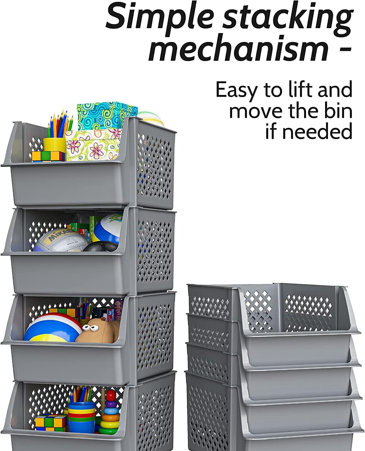 Skywin Plastic Stackable Storage Bins for Pantry - Stackable Bins for Organizing Food, Kitchen, and Bathroom Essentials (Grey - 50 Pack)