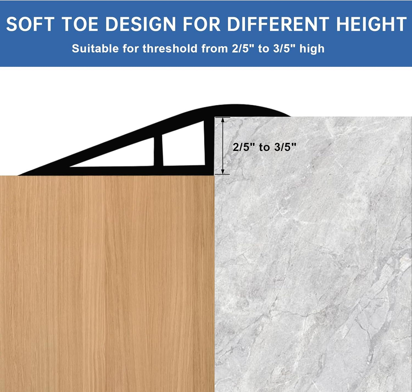 Vinyl Door Threshold Flooring Transition Strip Self Adhesive Carpet Edging Strip for Laminate Doorway Edge Threshold from 2/5" to 3/5" (Black, 6.6 Ft)