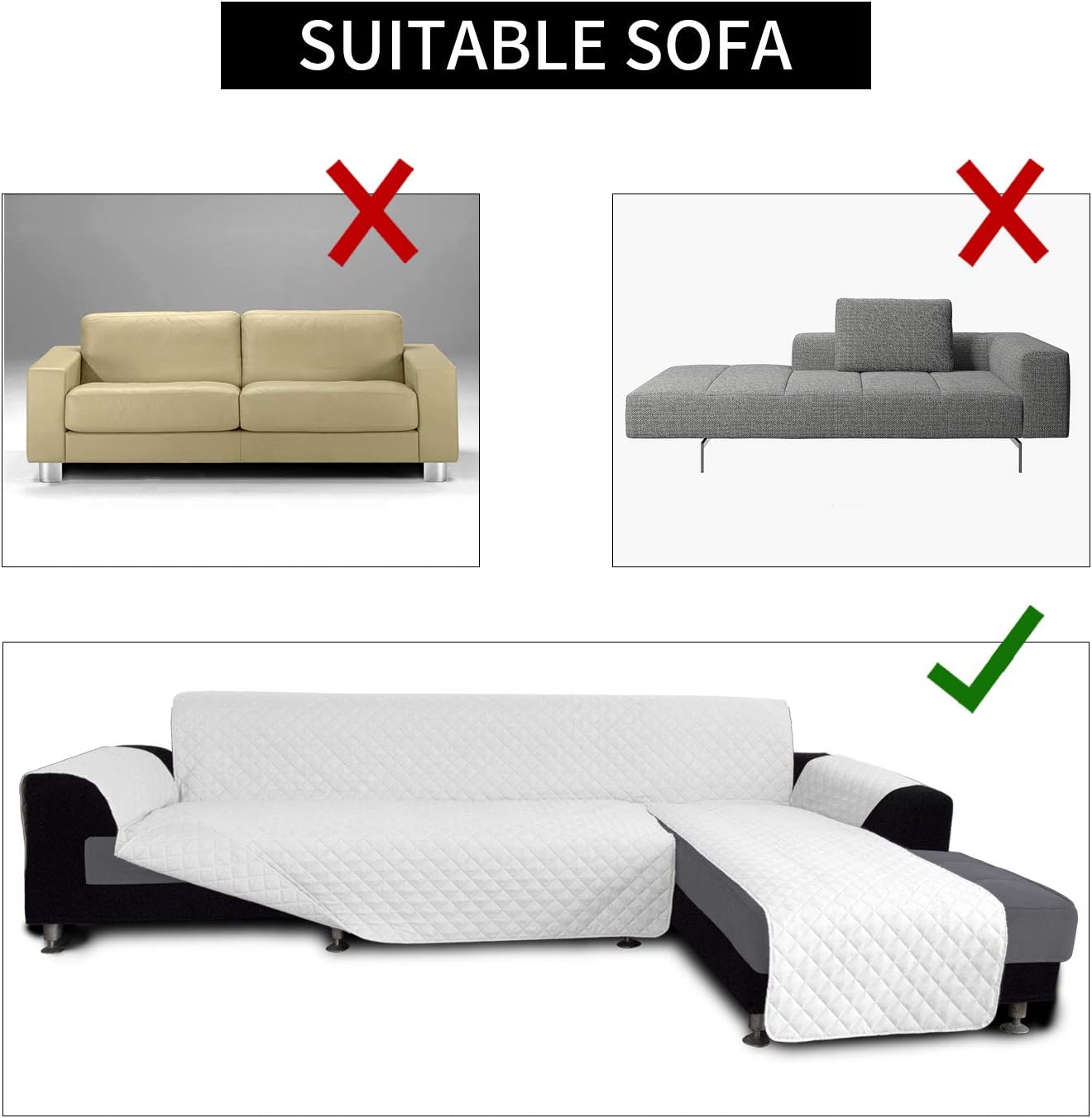 Easy-Going L Shape Sofa Slipcover - Sectional Couch Cover with Chaise & Reversible Sofa Cover for Pets & Kids (X-Large, White/White)