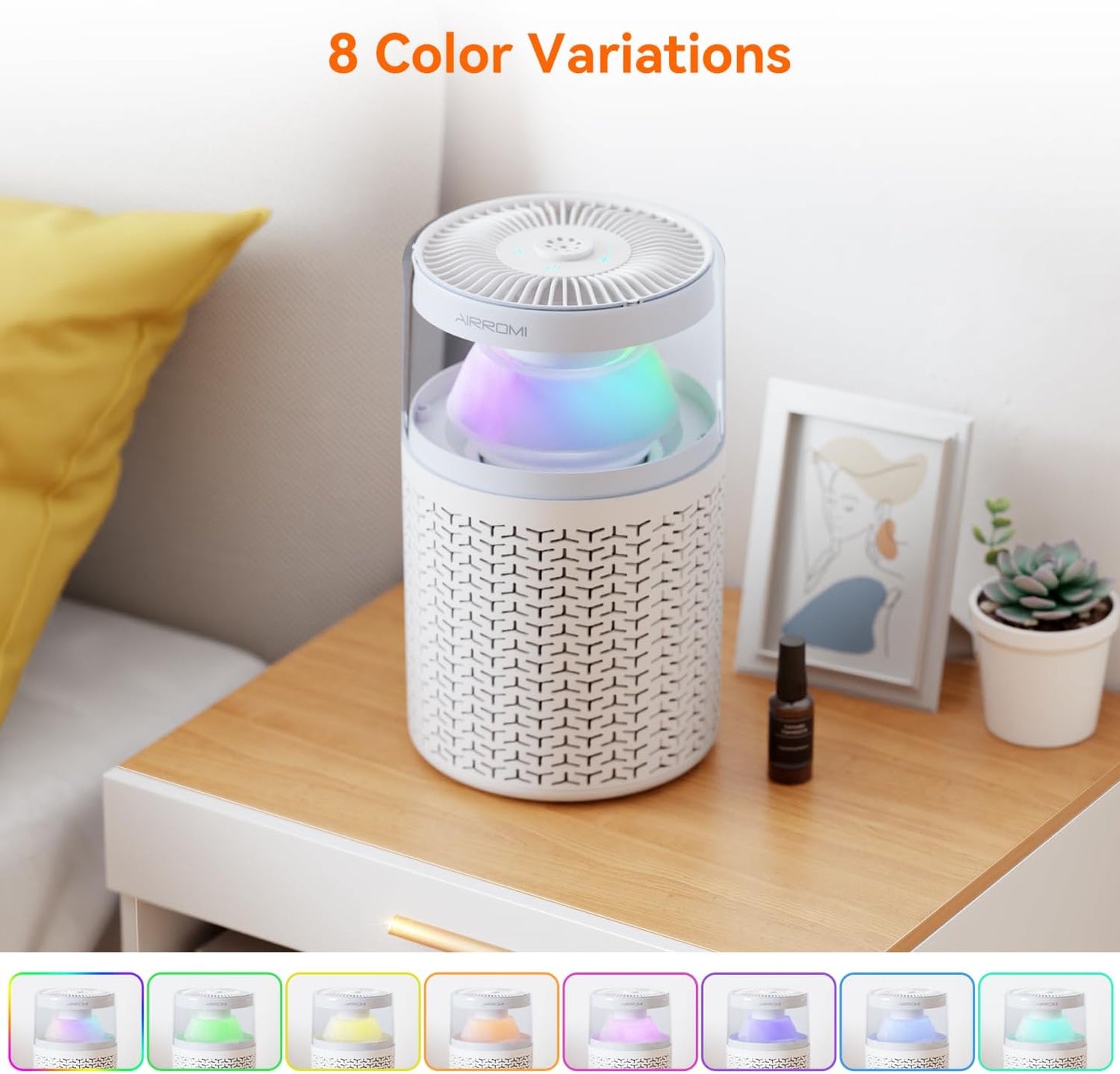 AIRROMI Air Purifiers for Bedroom Home,Up to 658 Ft²,Activated Carbon Filter Cleaner,With Fragrance Sponge for Better Sleep,Night Light,Pet Dander,Allergies,Smoke,Odor,Desktop Air Cleaner A2002 White