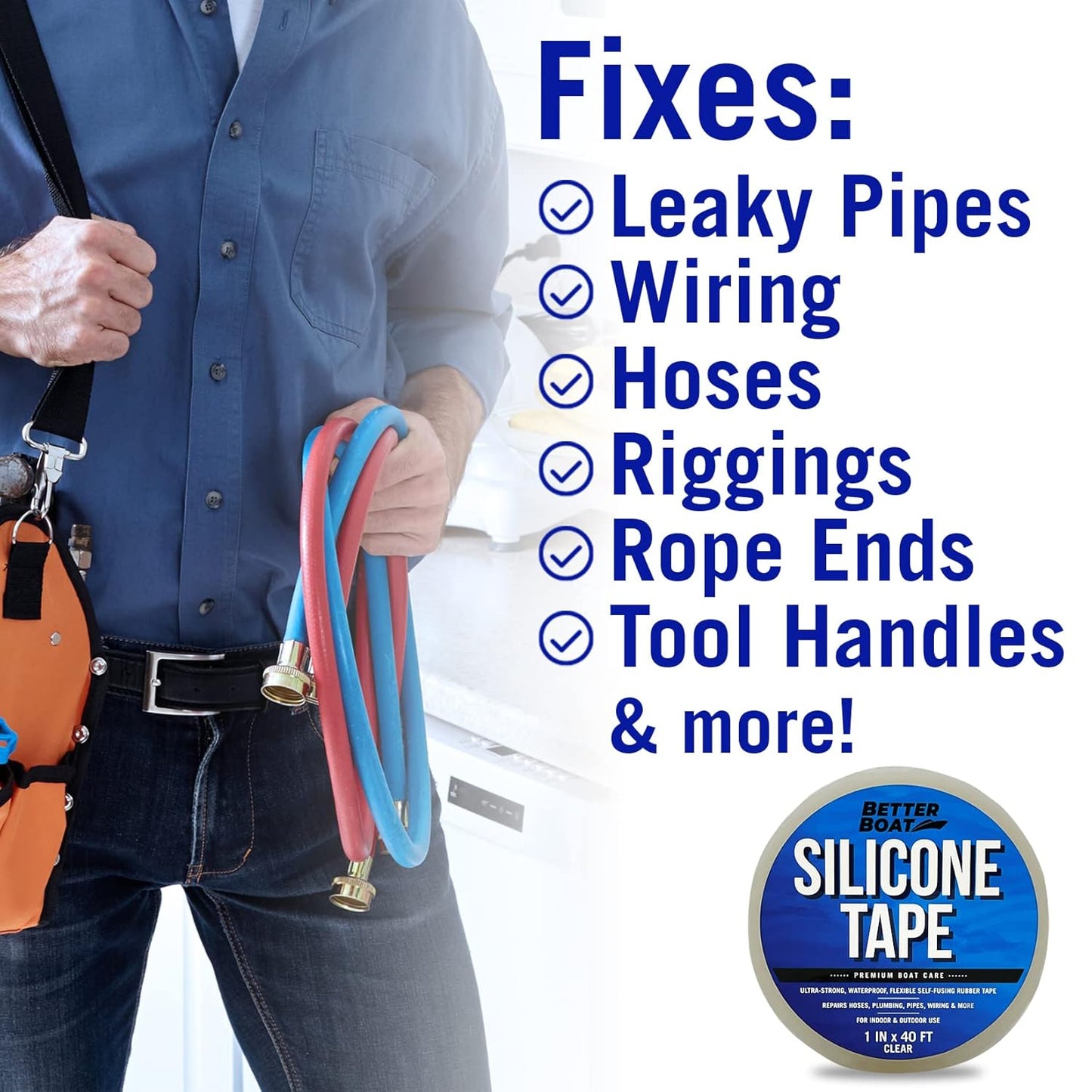 Clear Heavy Duty Silicone Tape, Self-Fusing Rubber Hose and Plumbing Water Pipe Repair Seal, Coax Electrical or Waterproof Tape for Leaks, 40ft