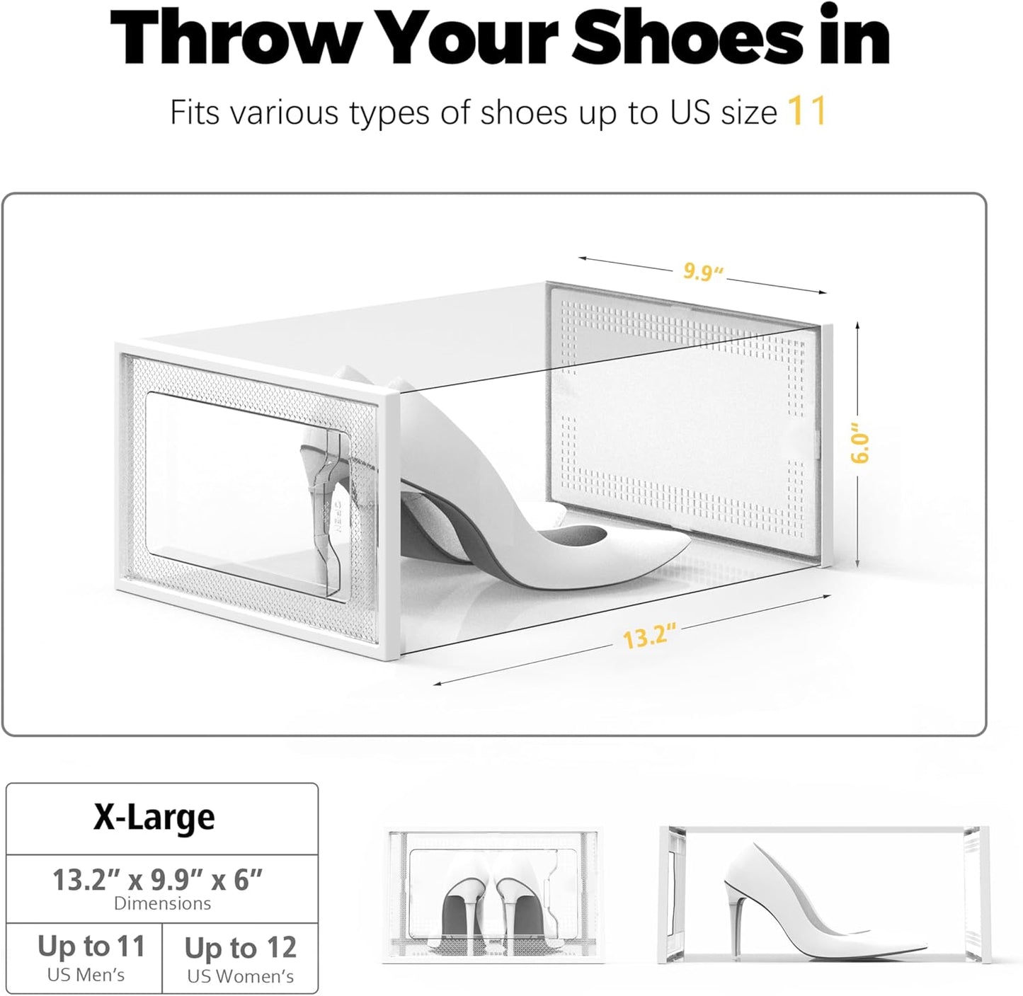 SEE SPRING X-Large Shoe Storage Box Fit Size 11, Clear Plastic Stackable Shoe Organizer for Closet, Space Saving Foldable Shoe Rack Sneaker Container Bin Holder, 12 Pack Clear