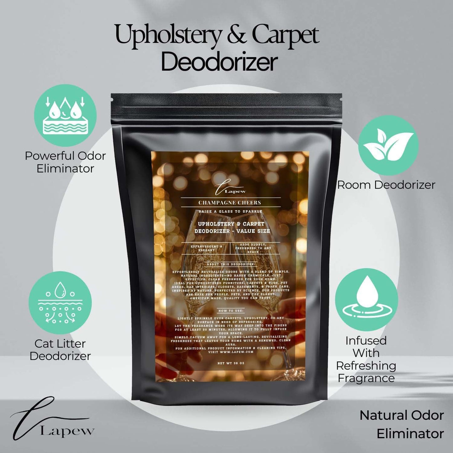 Champagne Cheers Carpet Freshener Powder Refill 36 oz | Powerful Odor Eliminator for Home | Upholstery Deodorizer | Carpet Deodorizer | Pet Urine | Cat Litter Box