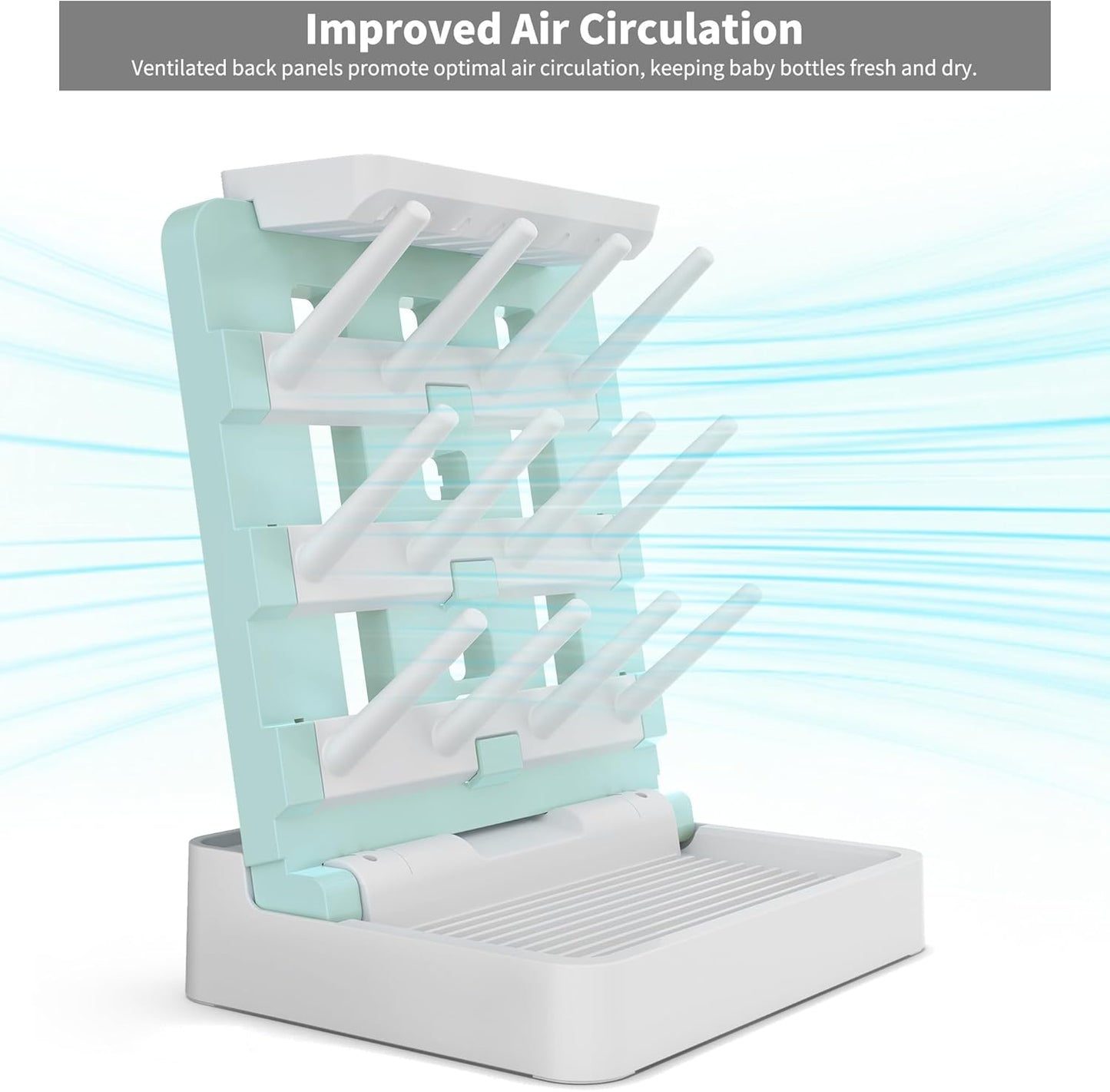 Baby Bottle Drying Rack, Vertical Standing Bottle Dryer Rack Holder-Space Saving Baby Bottle Drying Rack for Countertop-Holds Up to 12 Baby Bottles & Cup(Blue & White)