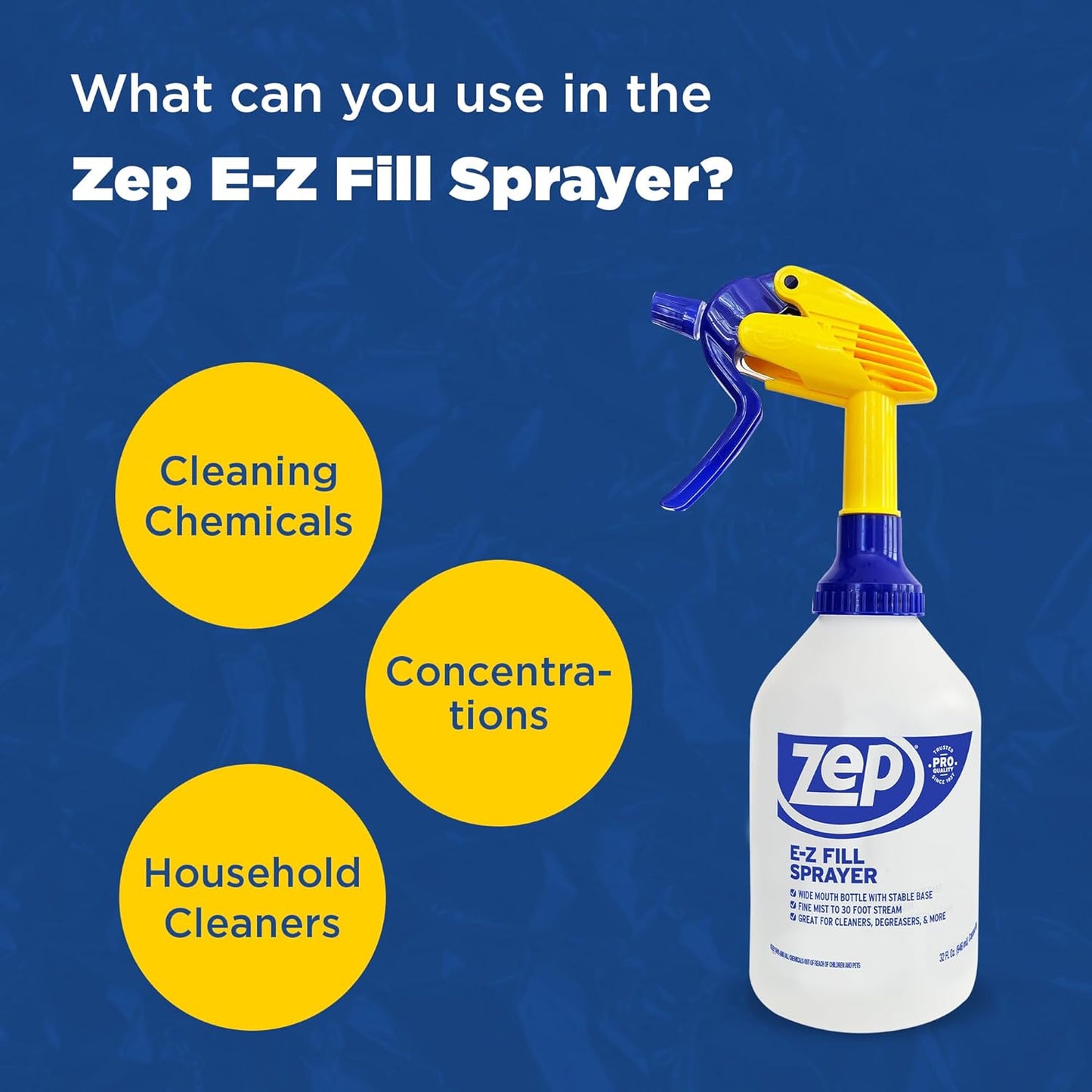 Zep E-Z Fill Professional Sprayer - 32 Ounce (Case of 8) - U43008 - Wide Mouth Spray Bottle for Easy Pouring, High Output, Great for Cleaners, Degreasers and More!
