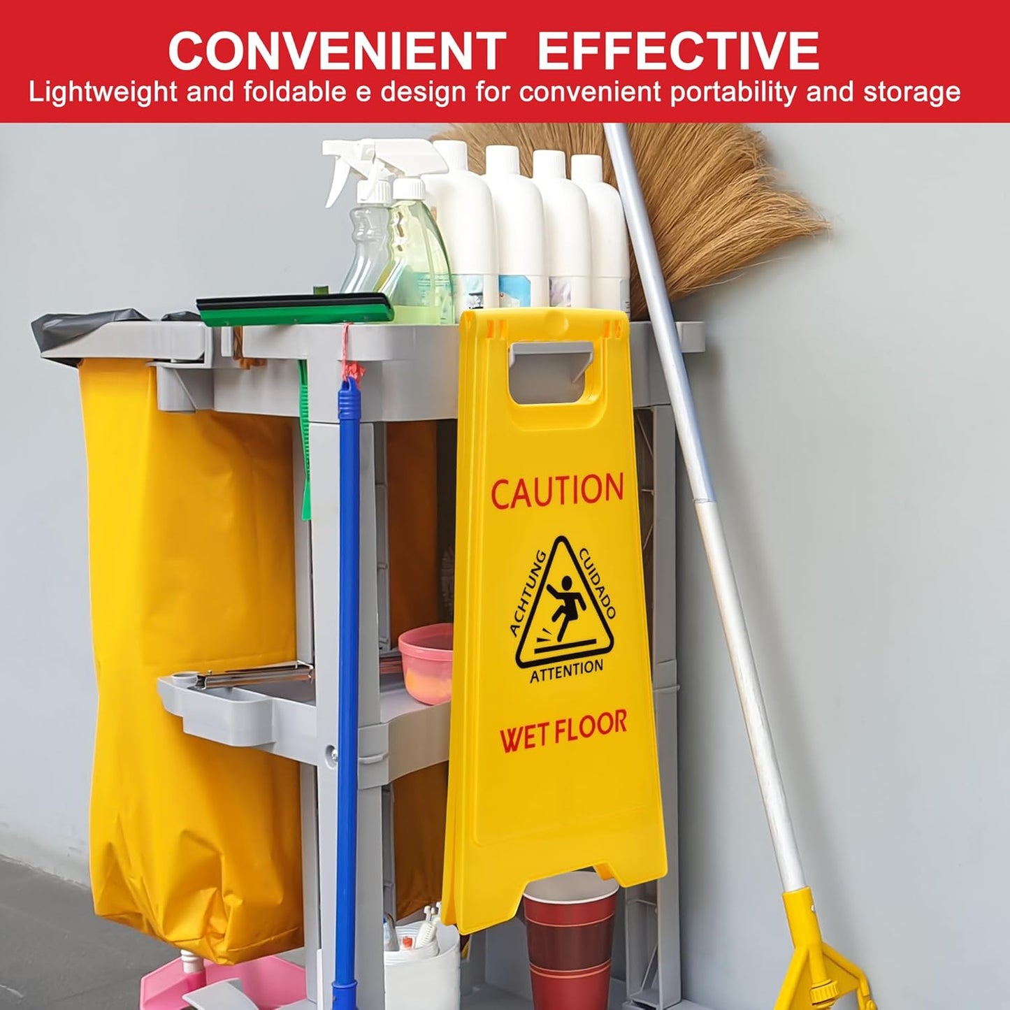 MATTHEW CLEANING 25'' Industrial Wet Floor Sign 12 Pack 2-Sided Safety A-Frame Birght Yellow Multilingual Warning Signs Commercial Caution Wet Fold-out Floor Signs For Indoors and Outdoors