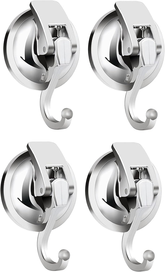 Heavy Duty Vacuum Suction Cup Hooks, Silver Plated Polished Super Suction for Kitchen Bathroom, 2 Pack