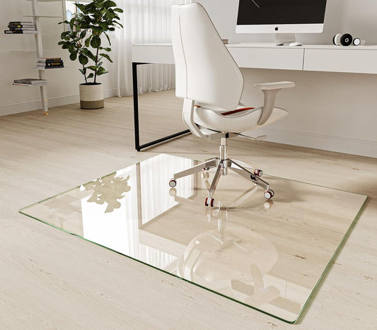 Koonmi Tempered Glass Chair Mat 40"x48" - Premium Office Chair Mat for Hardwood Floors & Low-Pile Carpet with 4 Non-Slip Pads - Thick Scratch-Resistant Surface