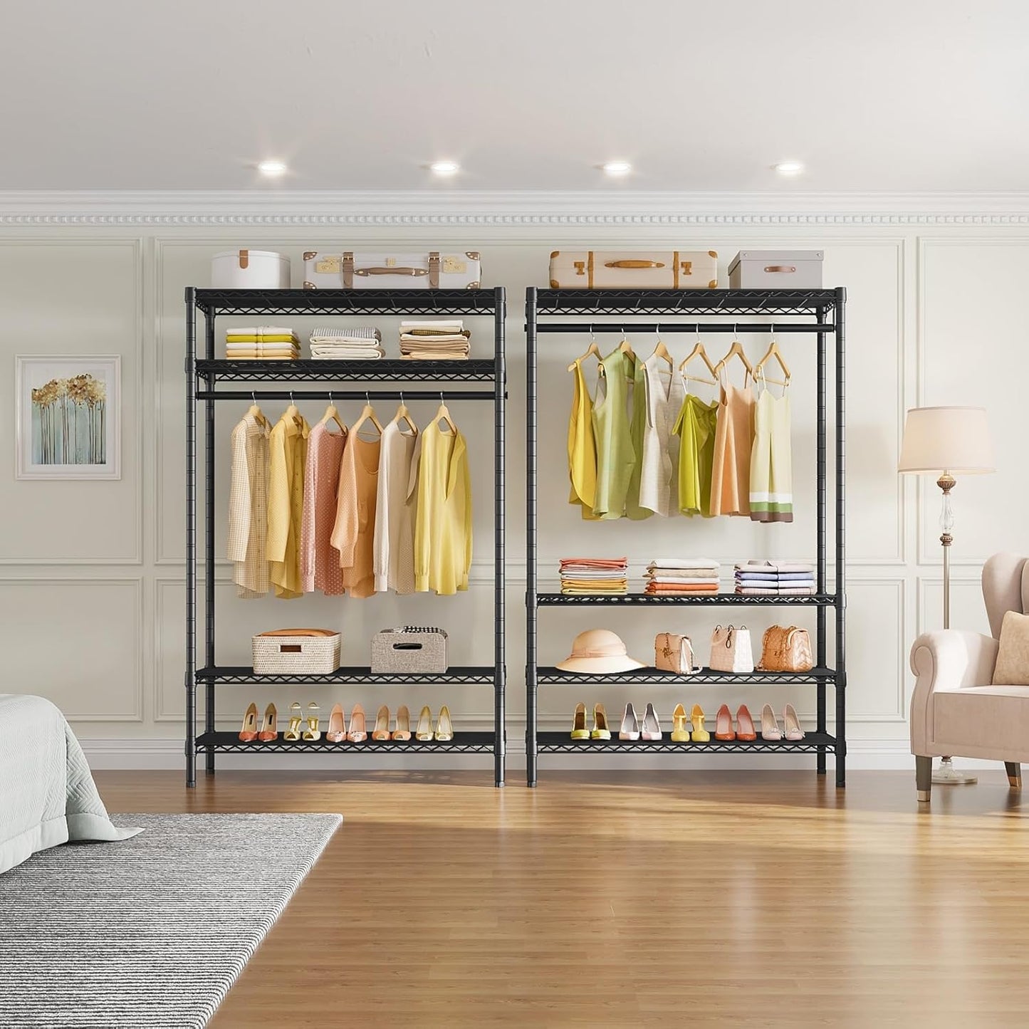 VIPEK V1 Plus Heavy Duty Clothes Rack with Shelves - 4 Tiers Adjustable Height | Holds Up to 540lbs | Perfect for Small Spaces, Apartments | Compact Design for Flexible Storage, Black