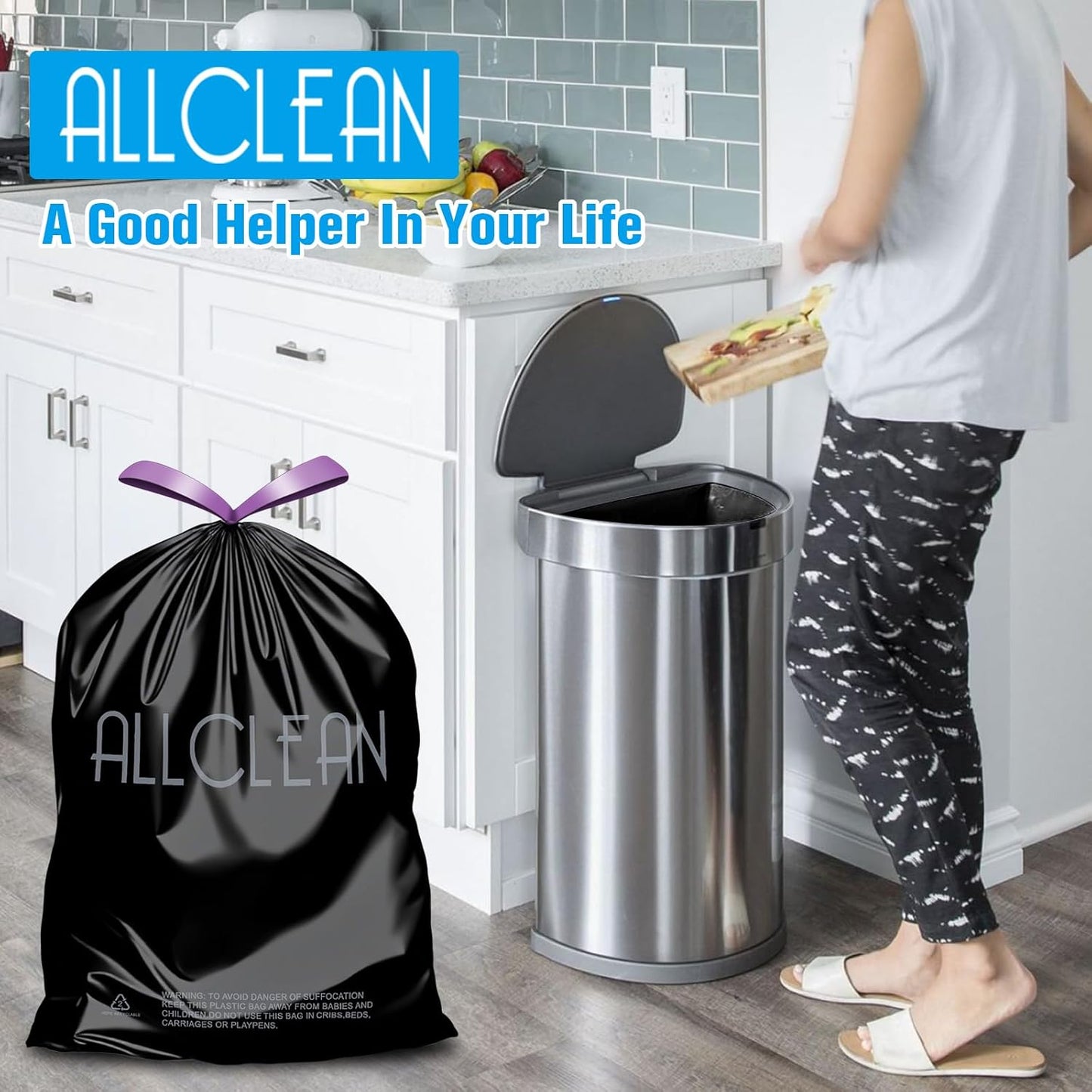 Trash Bags 15 Gallon Tall Kitchen Drawstring Garbage Bags,Fit 13-15 Gal Bins,Extra Strong&Leak-Proof,Unscented&Recyclable Trash Can Liners for Home Office Industrial Bathroom Garden Lawn(Black)