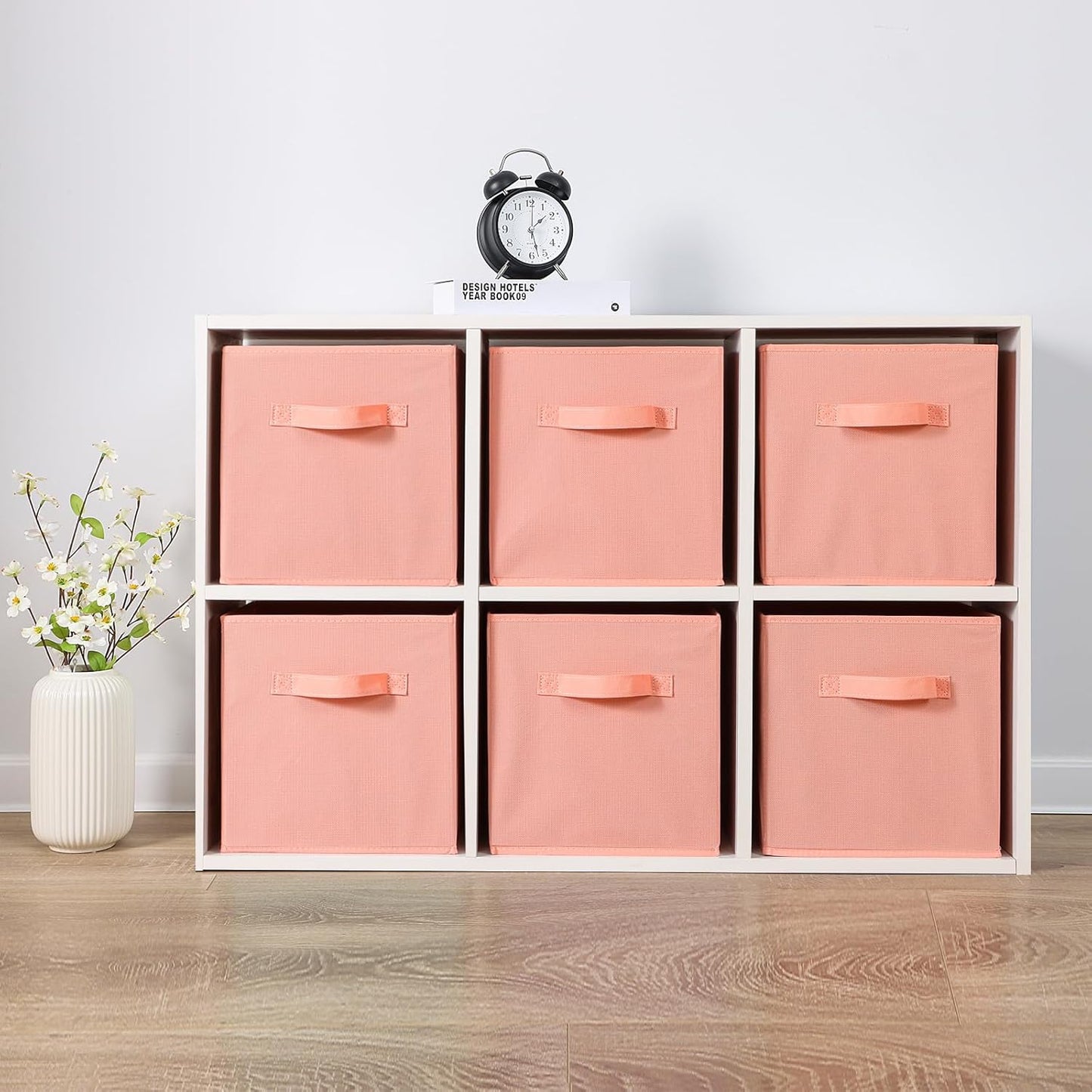 Stero Fabric Storage Bins 6 Pack Fun Colored Durable Storage Cubes with Handles Foldable Cube Baskets for Home, Kids Room, Closet and Toys Organization Peachpuff