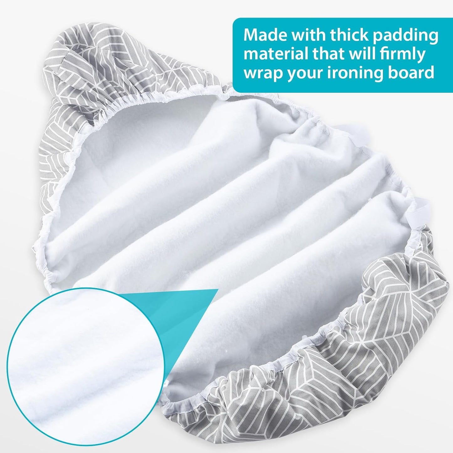 Wide Ironing Board Cover with Padding 18 x 49 inch Heat Reflective with Hook and Loop Fasteners, Thick Padding with Elasticized Edges, 3 Layers Iron Board Cover (Gray Cube)