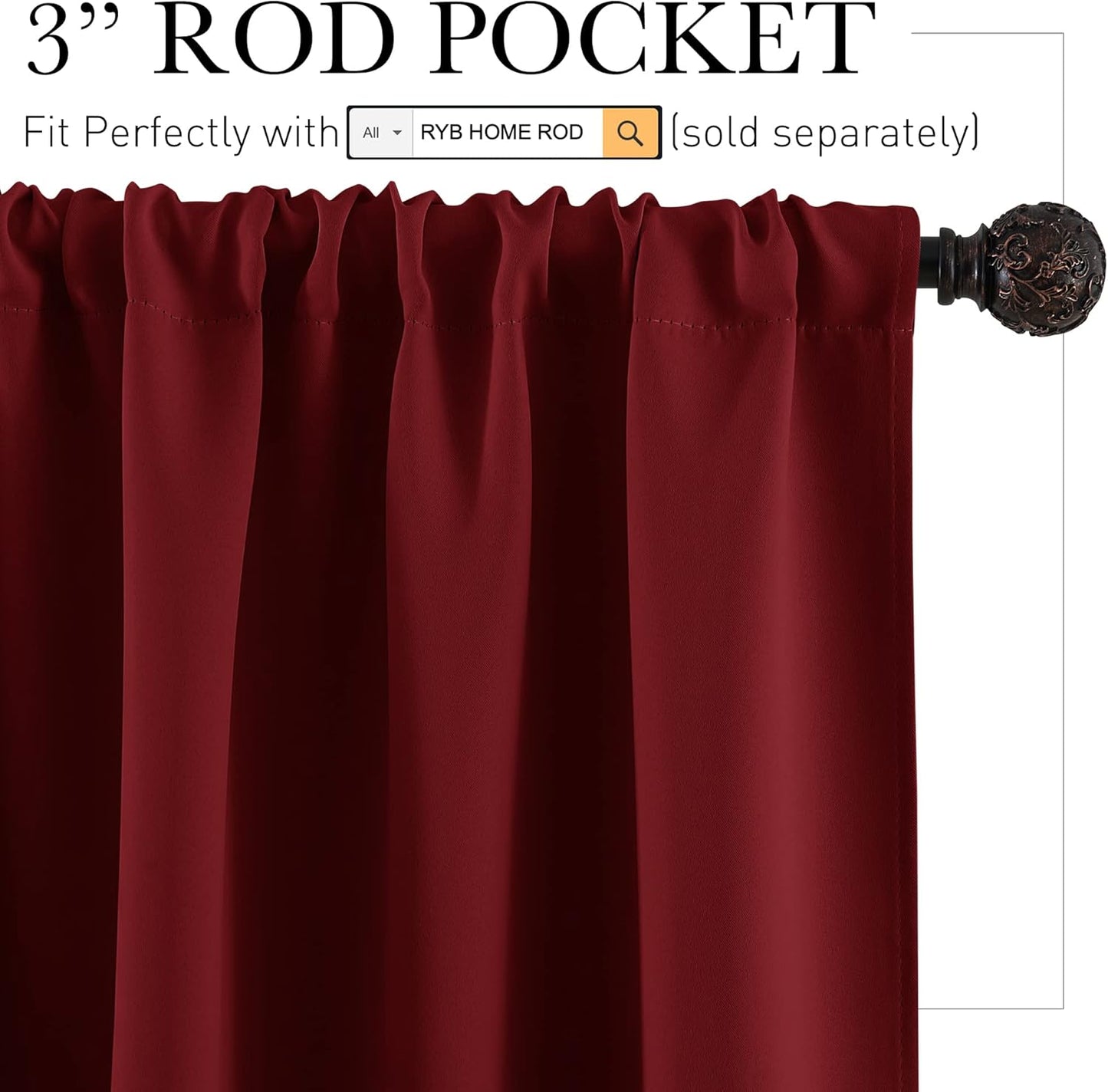 RYB HOME Large Curtains for Living Room 84 inches Length, Blackout Privacy Room Divider Curtains for Doorway Closet Basement Patio Door Bay Window, W 70 x L 84, Burgundy Red, 2 Panels
