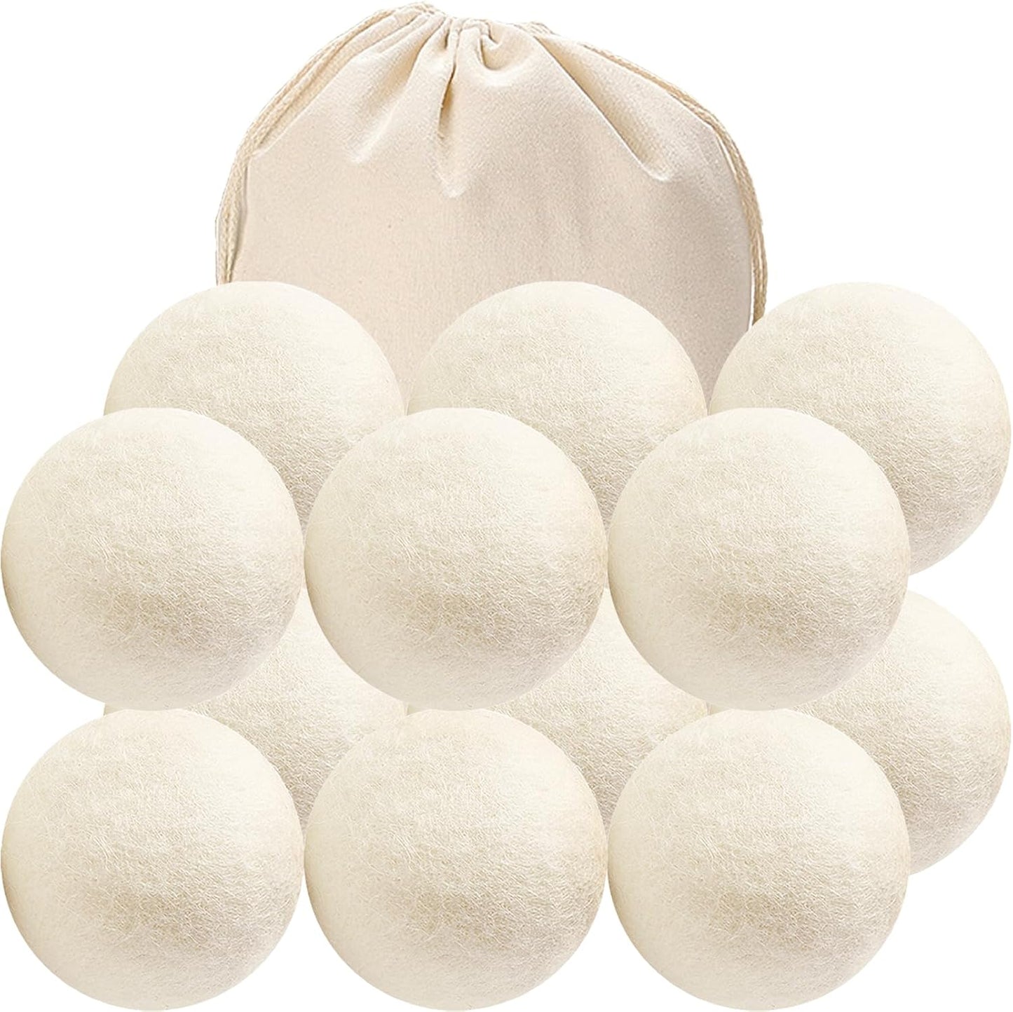12 Pack Wool Dryer Balls XL Reusable Laundry Balls for Dryer Natural Fabric Softener Ball with 1 Storage Bags Reduce Wrinkles and Decrease Drying Time