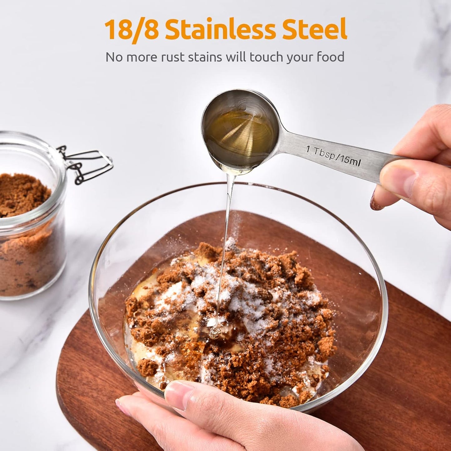 Measuring Spoons: U-Taste 18/8 Stainless Steel Measuring Spoons Set of 8 Piece: 1/8 tsp, 1/4 tsp, 1/3 tsp, 1/2 tsp, 3/4 tsp, 1 tsp, 1/2 tbsp & 1 tbsp Dry and Liquid Ingredients