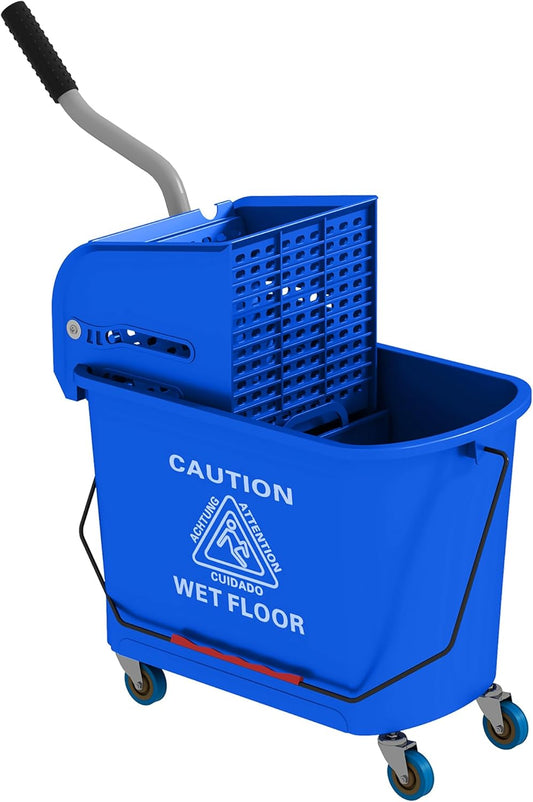 HOMCOM Compact Mop Bucket with Wringer on Wheels for Floor Cleaning, 21 Quart, Separate Dirty and Clean Water, for Home, Apartment, Blue
