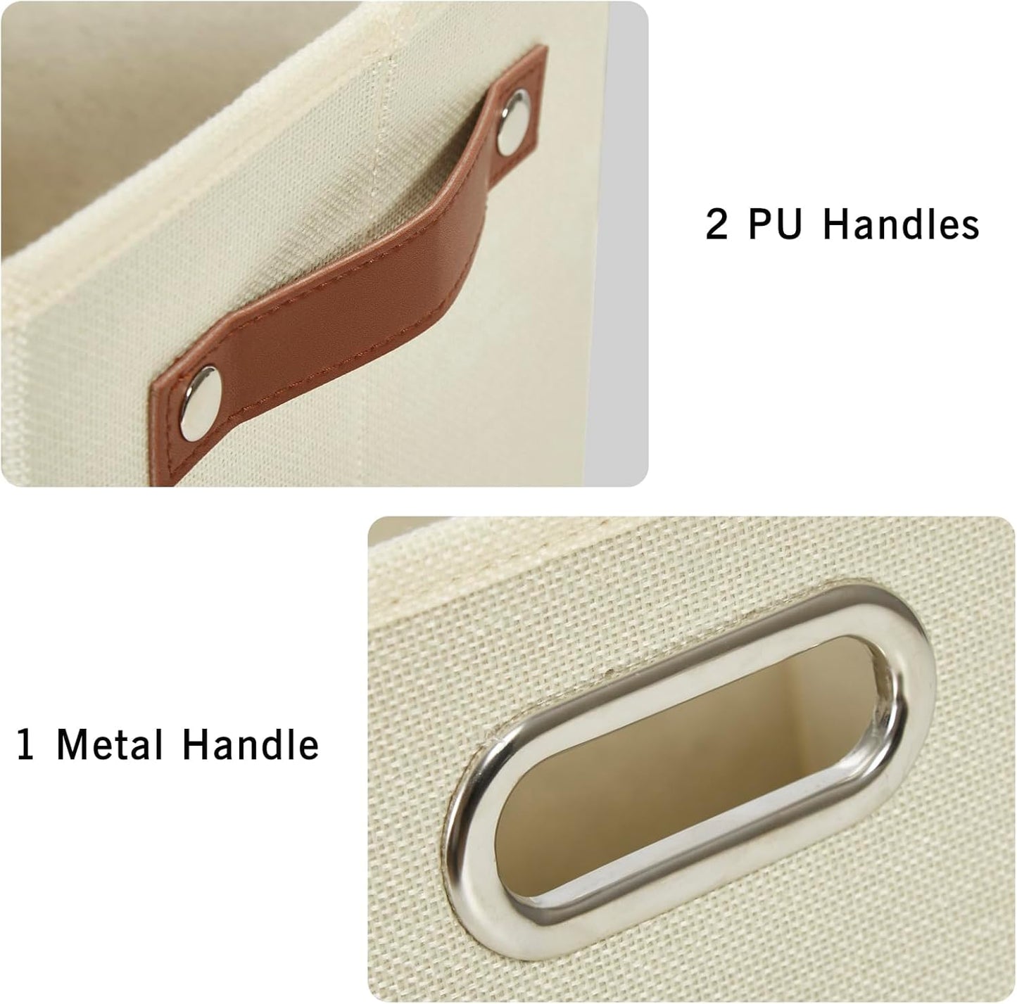 Large 3-Pack Foldable Fabric Storage Bins with Durable PU & Metal Handles, Collapsible Storage Baskets for Shelves, Home Storage, Closet Organizers, Living Room(14.9"x9.8"x9.8", Beige)