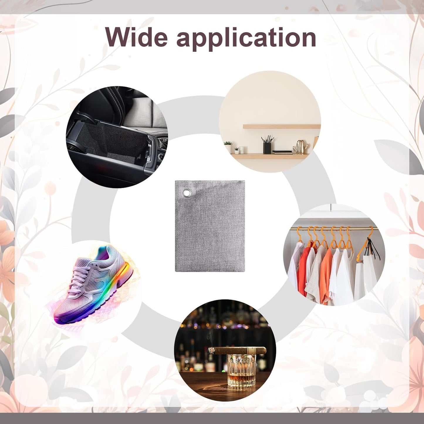 Nuanchu 24 Pcs Activated Charcoal Odor Absorber 50g/100g/200g, Air Purifying Bamboo Charcoal Bags, Natural Shoe Odor Absorber, Deodorizer Absorbers for Fresh Car Home Closet Pet Basement Smell(Grey)