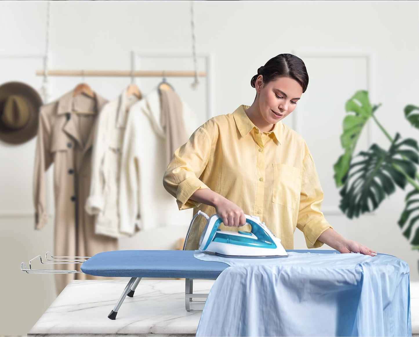 BiJun Small Ironing Board, Foldable Table Top Ompact Portable Mini Ironing Board w/Iron Rest, Set for Dorm Rooms, RVs, Travel Apartments Blue