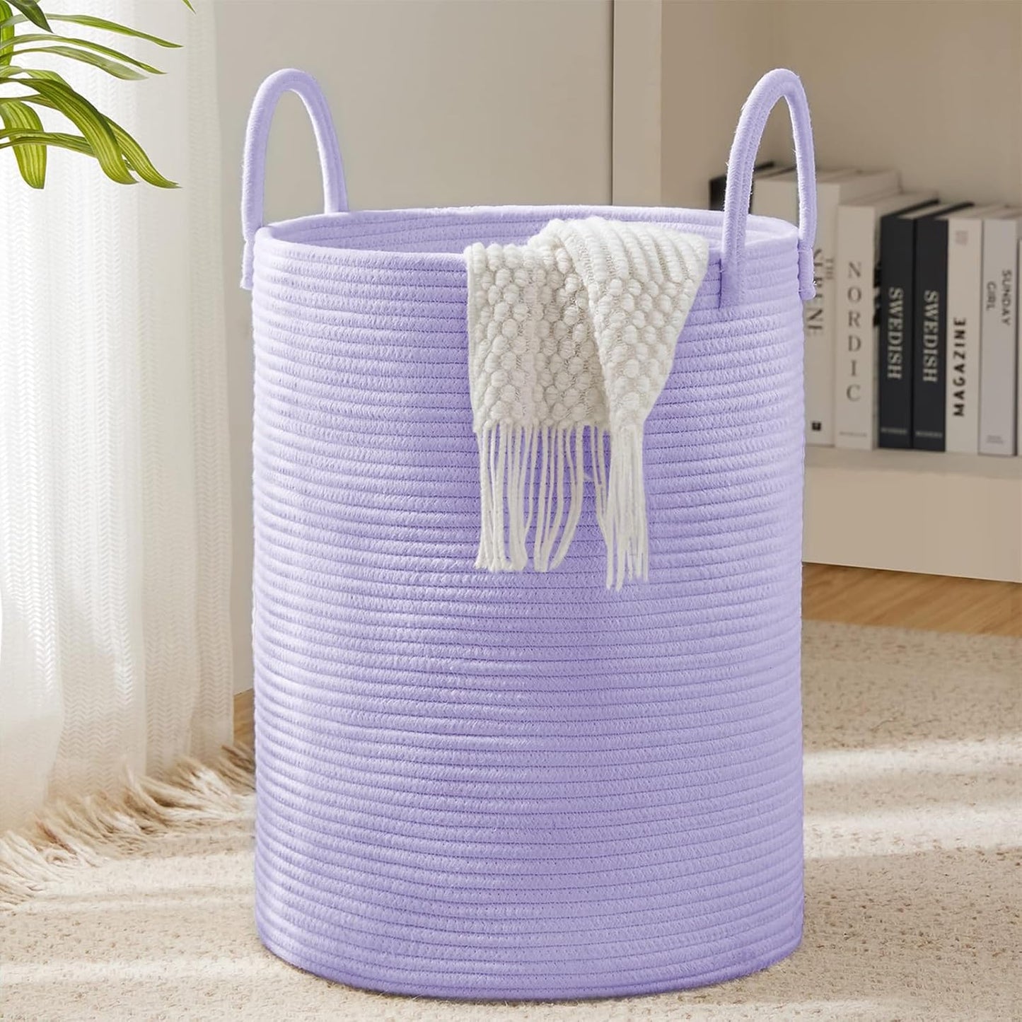 YOUDENOVA Laundry Hamper Basket, Woven 58L Tall Laundry Basket for Blanket Organizer- Clothes Hamper Baby Nursery Hamper for Blanket Storage in Bedroom