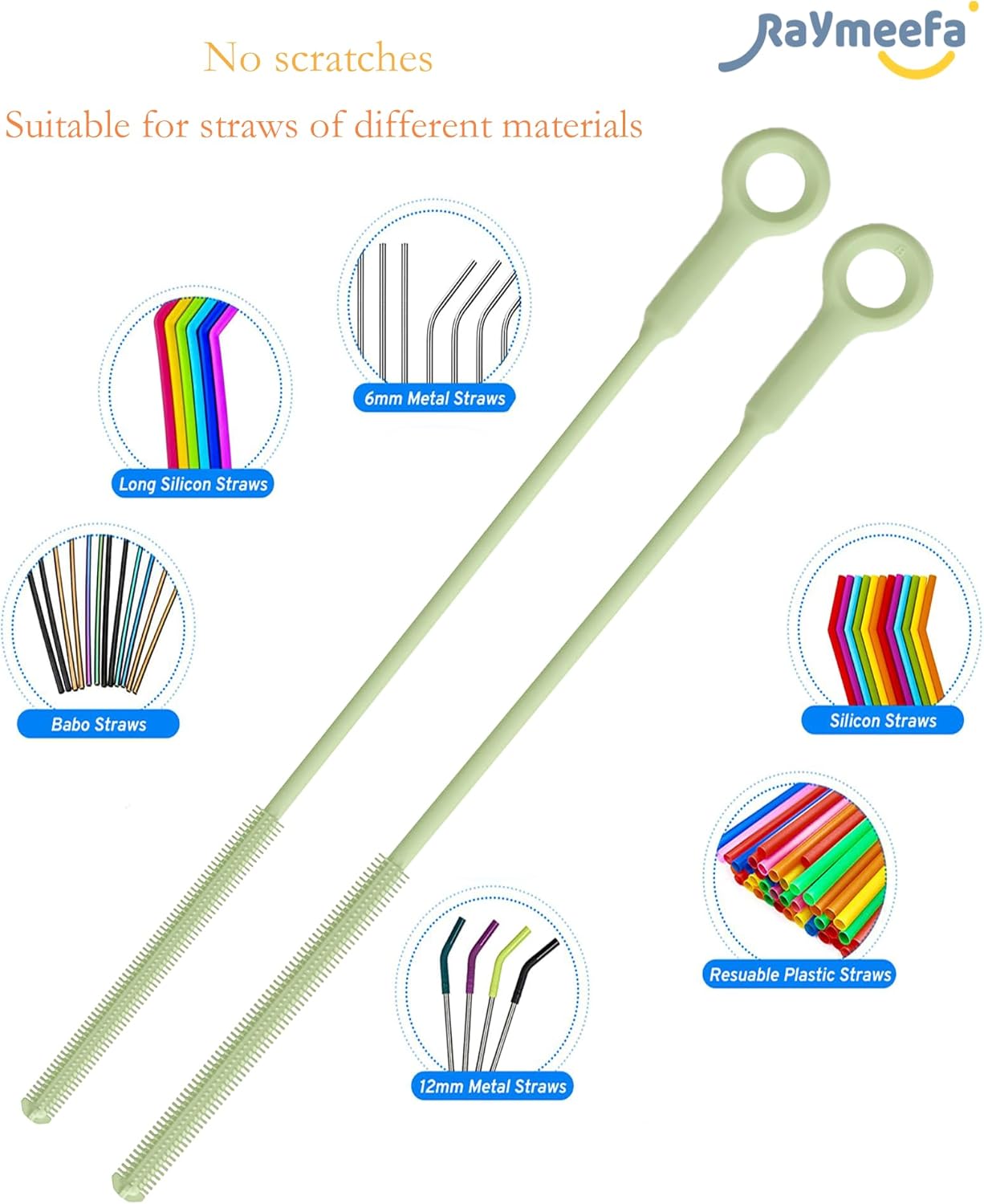 Extra Long Straw Cleaner Brush,Reusable and Soft Silicone Straw Cleaning Brush to Clean Crevice(Avocado Green)