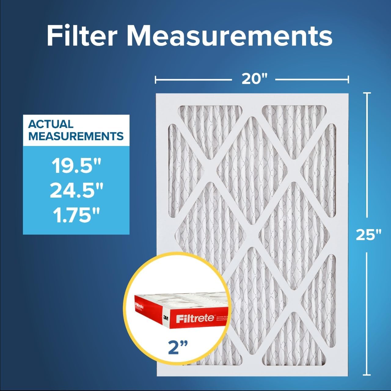 Filtrete 20x25x2 AC Furnace Air Filter, MERV 11, MPR 1000, Allergen Defense, 3-Month Pleated 2-Inch Electrostatic Air Cleaning Filter, 4 Pack (Actual Size 19.5 x 24.5 x 1.75 in)